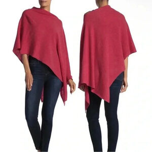 Portolano Lightweight Lambswool Cowl Neck Strawberry Red Poncho New